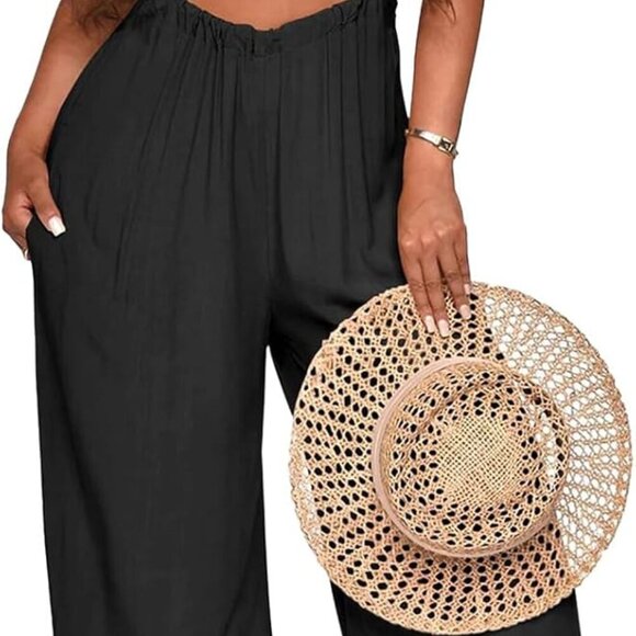 Womens Jumpsuit Casual Loose Sleeveless Adjustable Spaghetti Straps Wide Leg Pan - Picture 1 of 3